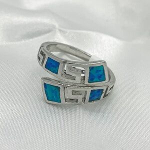 Silver and Blue Geometric Ring